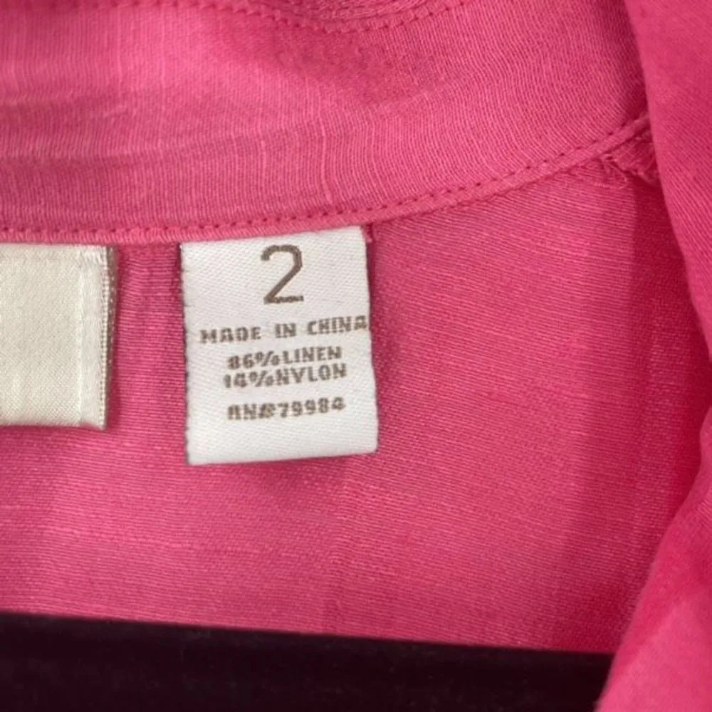 Chico's Womens Linen Blend Button Front‎ Blazer Jacket Pink Size Large Barbie - Image 5