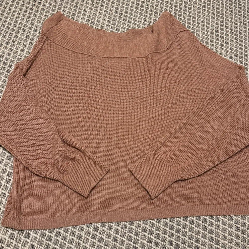 Free People Alana Ribbed Off Shoulder Cropped Sweater Light Brown Size Large L - Image 2