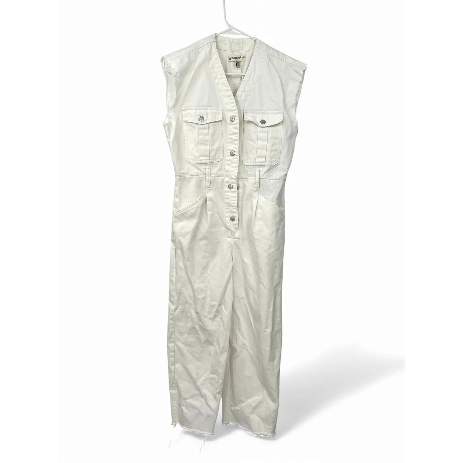 BLANK NYC XS womens Sleeveless White Denim Jumpsuit Coveralls One Piece no belt - Image 2