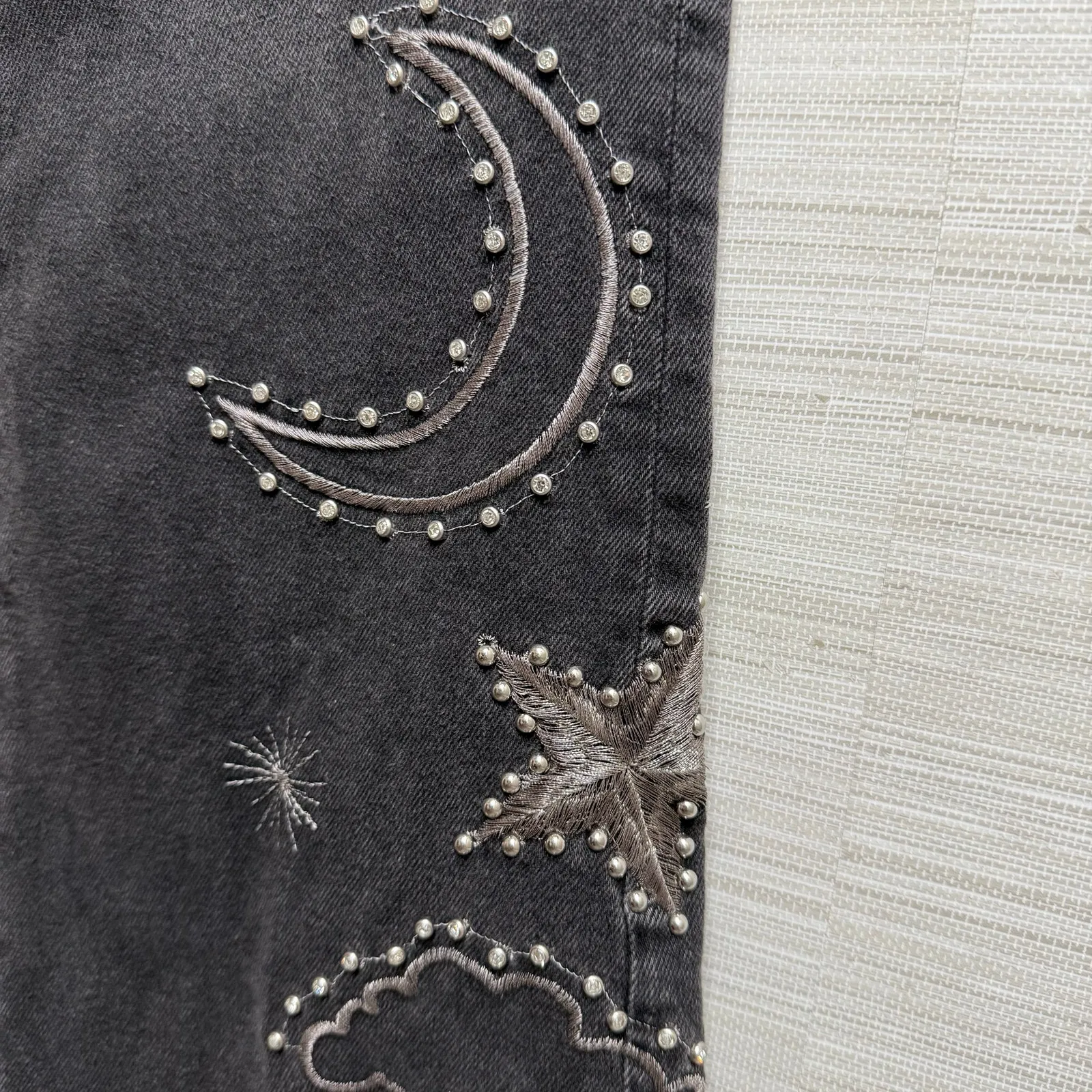 Free People x Driftwood jumpsuit denim one piece onesie embroidered Large - Image 3