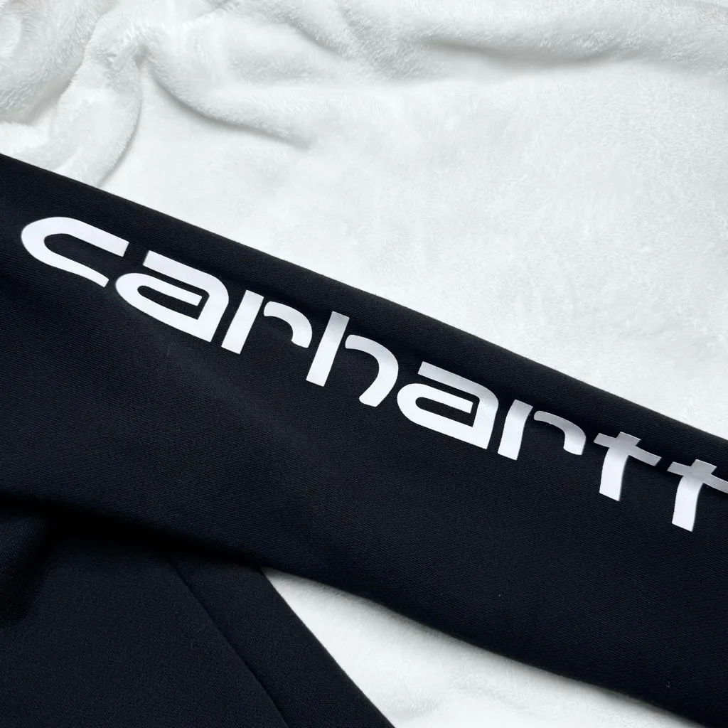 Carhartt Womens Relaxed Fit Midweight Logo Sleeve Graphic Hoodie Black - XS - Image 5