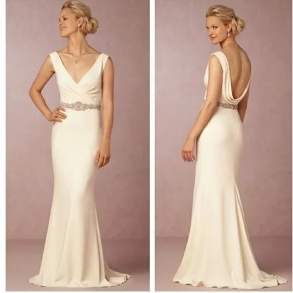 BHLDN BADGLEY MISCHKA Livia Gown With Jeweled Belt Size 14 - Image 2
