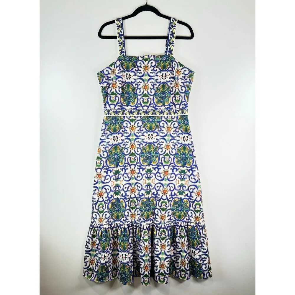 Sam Edelman Womens Dress Green Strap Tile Maxi Tank Floral A Line Boho Size 12 - Image 2