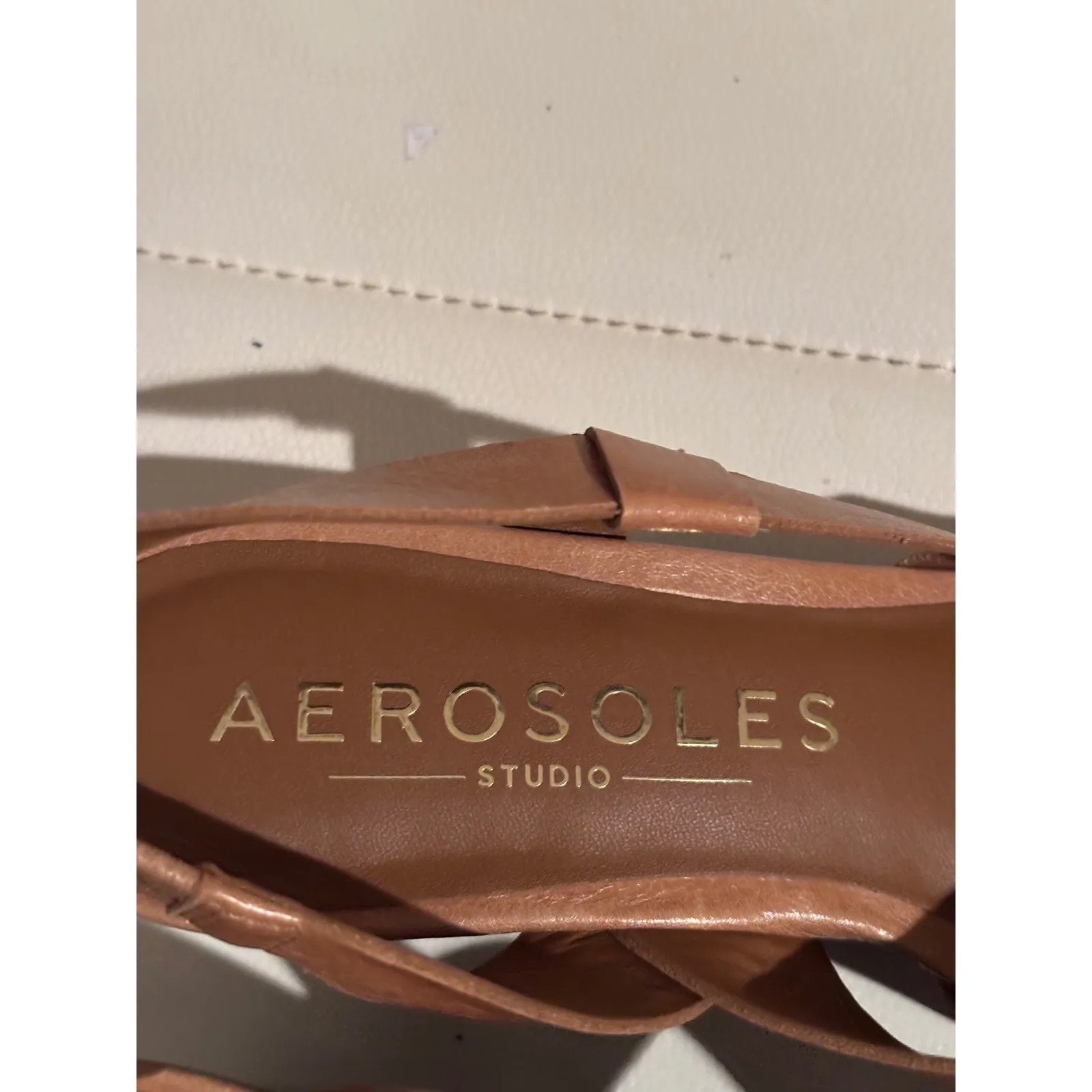 Aerosoles Studio Women's Carmel Wedge Slingback Sandals Tan Leather Size 7.5 Brown - Image 4