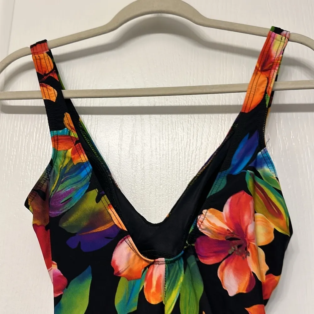 Miraclesuit Tropical Black Floral Swimsuit Swimdress Size XS/SML EUC #7743 - Image 10
