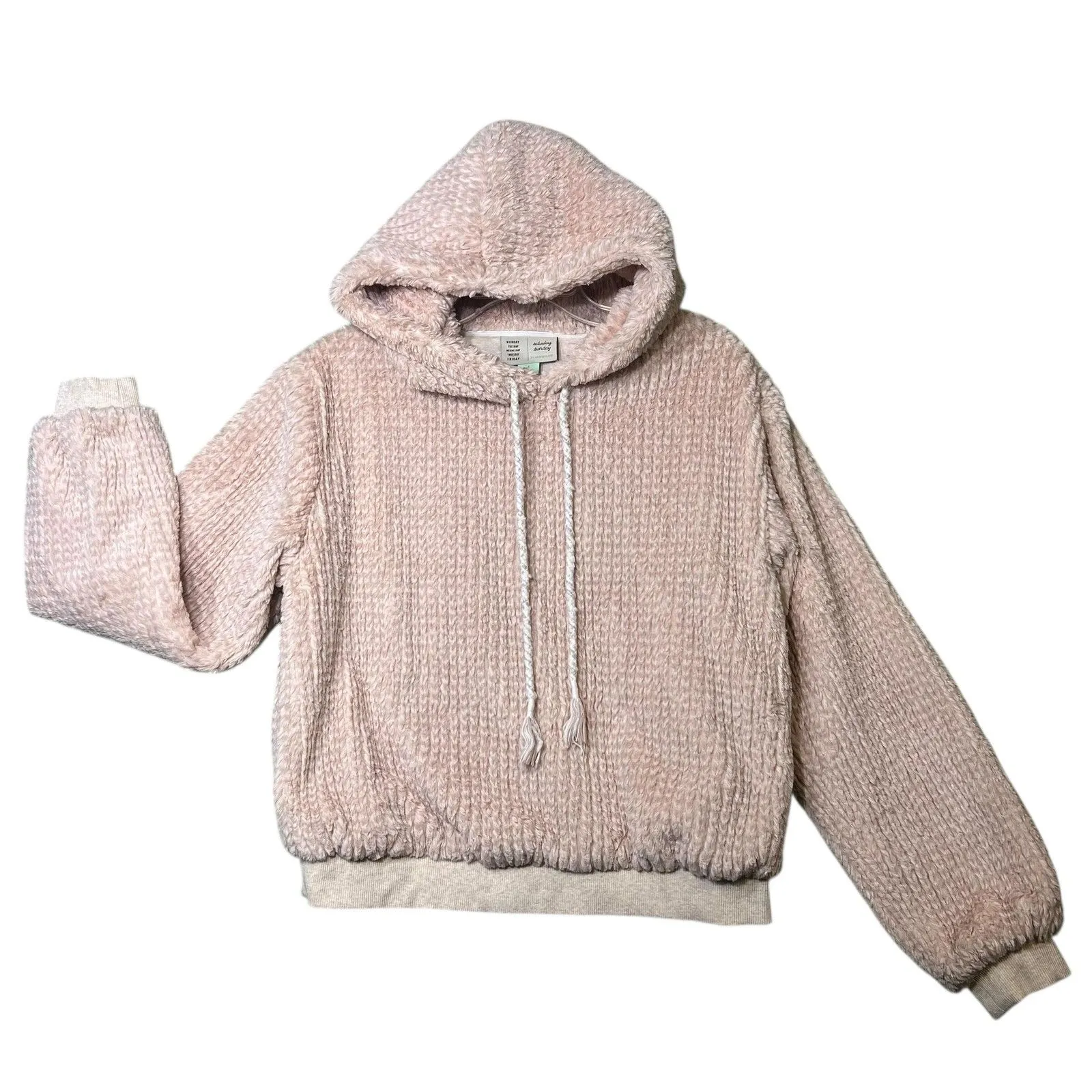 Anthropologie Saturday Sunday Hoodie Womens Small Pink Chenille Fuzzy Pullover - Image 10