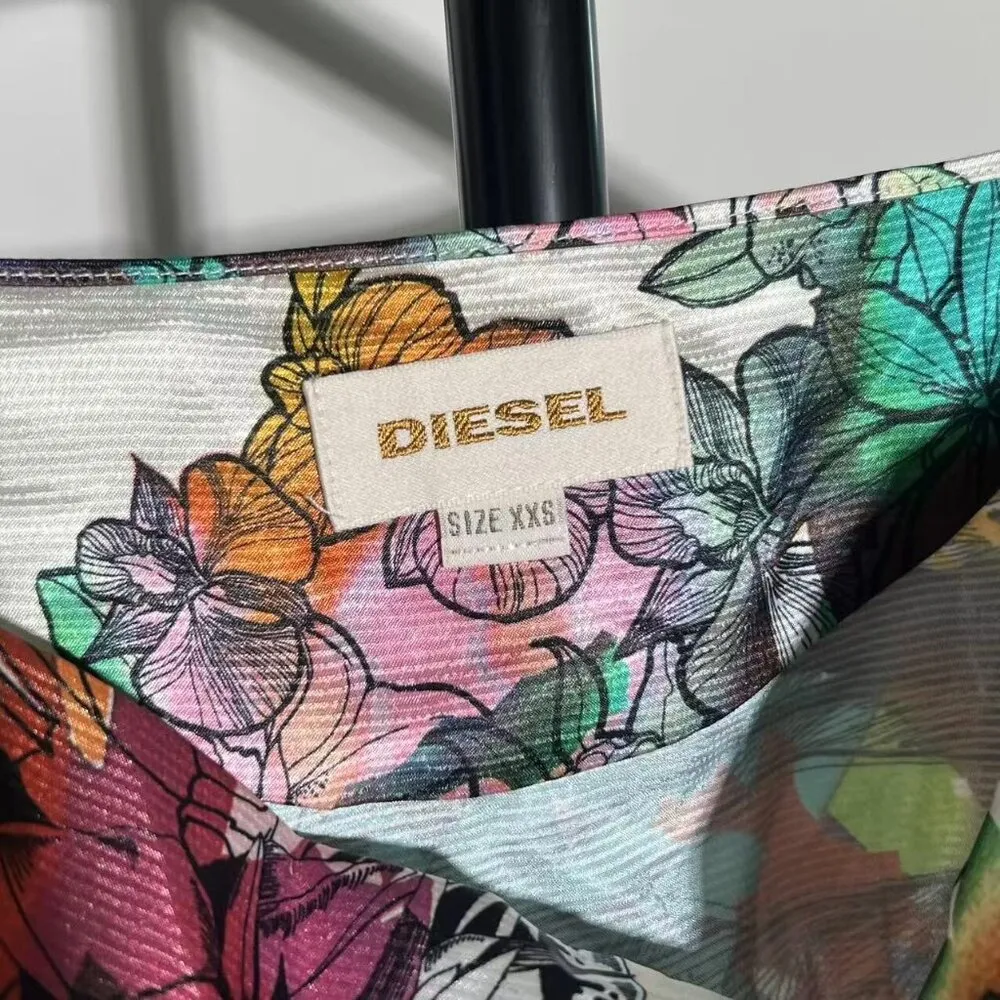 NWOT Diesel Multicolor Floral Print Draped Top Blouse Oversized Size XXS Woman - Image 4