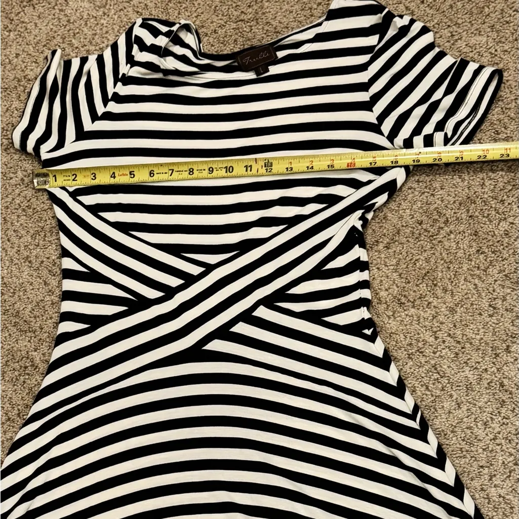 Trulli Black & White Stripe Fit & Flare Dress L Minimalist Coastal Chic Stretch Size L - Image 5
