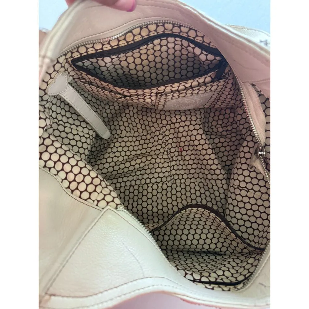 Brighton Off White Leather Woven Center Tassel Shoulder Bag Vintage Look (Flaws) - Image 7