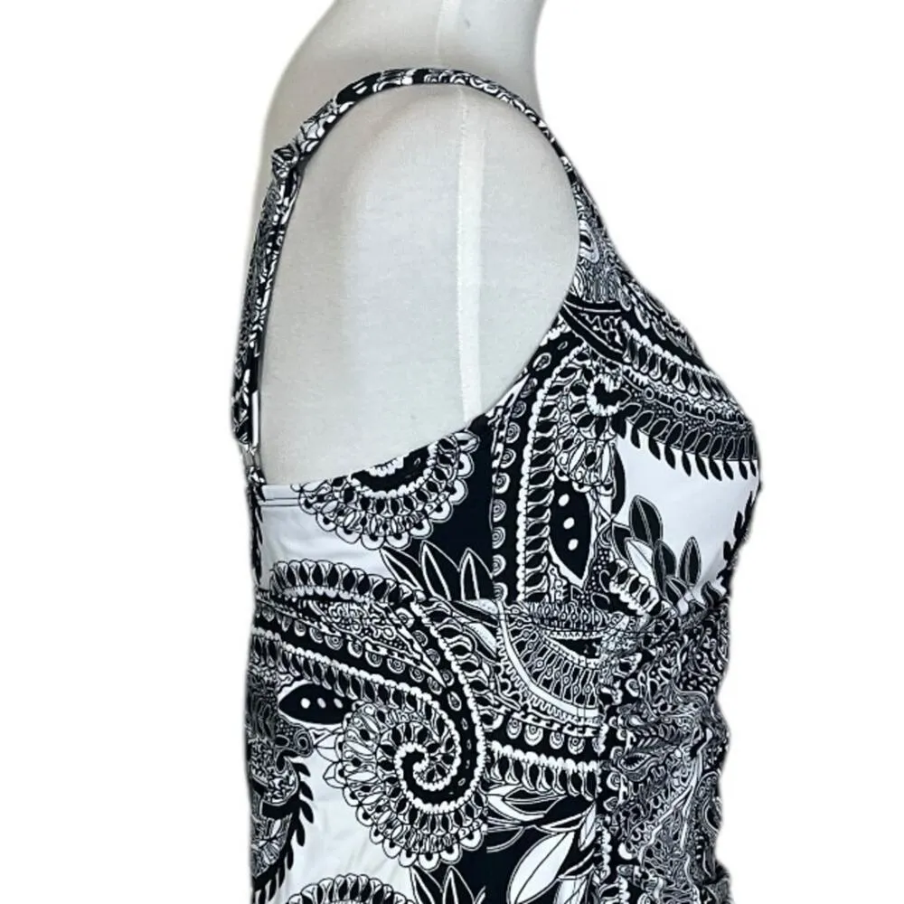 Jantzen Swim Dress Ruched Full Coverage Black White Paisley Women’s Plus Size 14 - Image 7