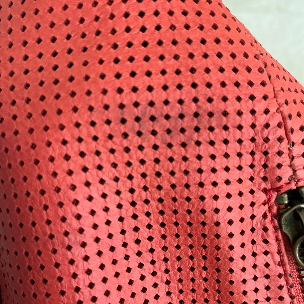 Joelle Hawkins Soft Leather Slouchy Erin Large Perforated Lined Hobo Red - Image 3