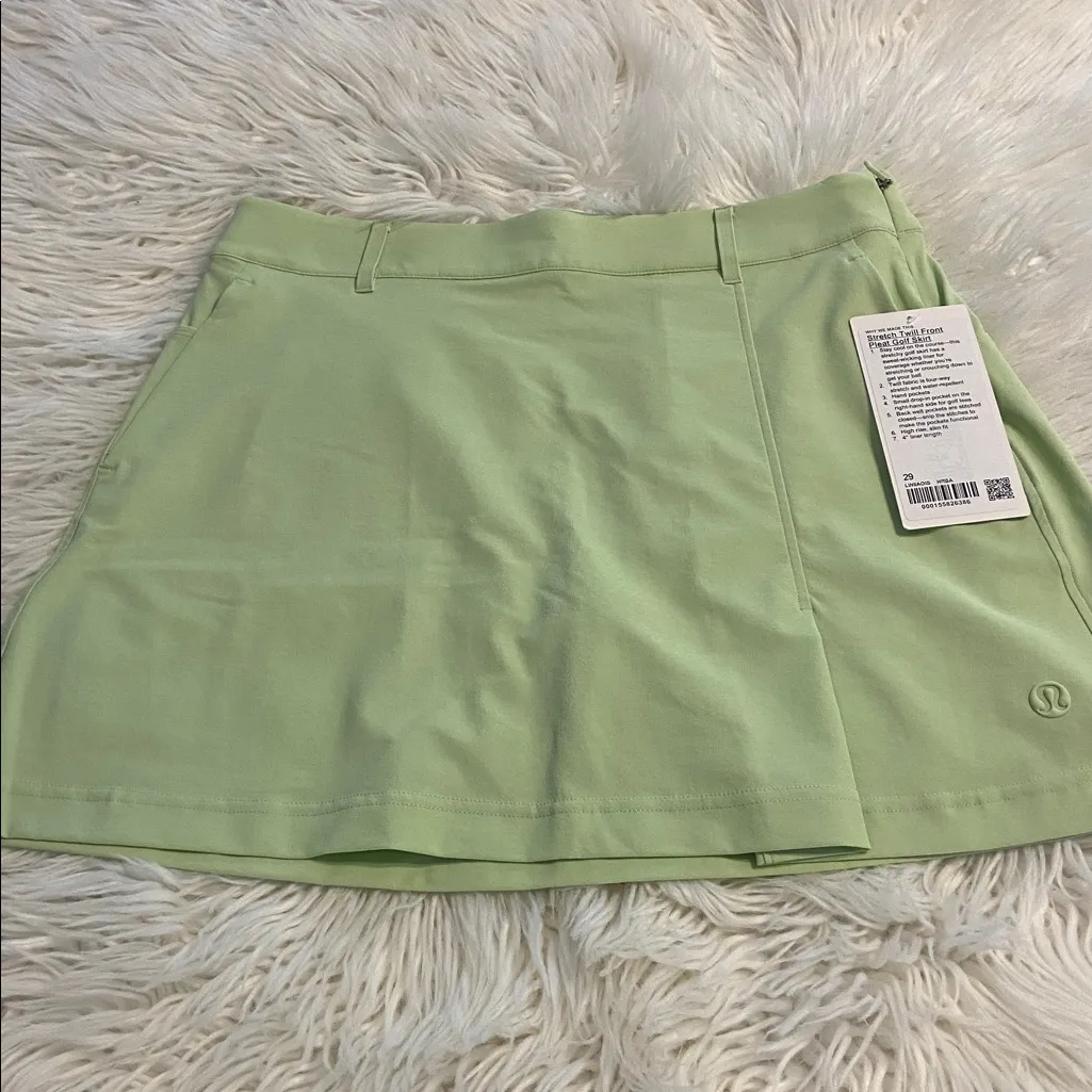 Lululemon Stretch Twill Front Pleat Golf Skirt  Light Green Skort size 29 new - Image 5