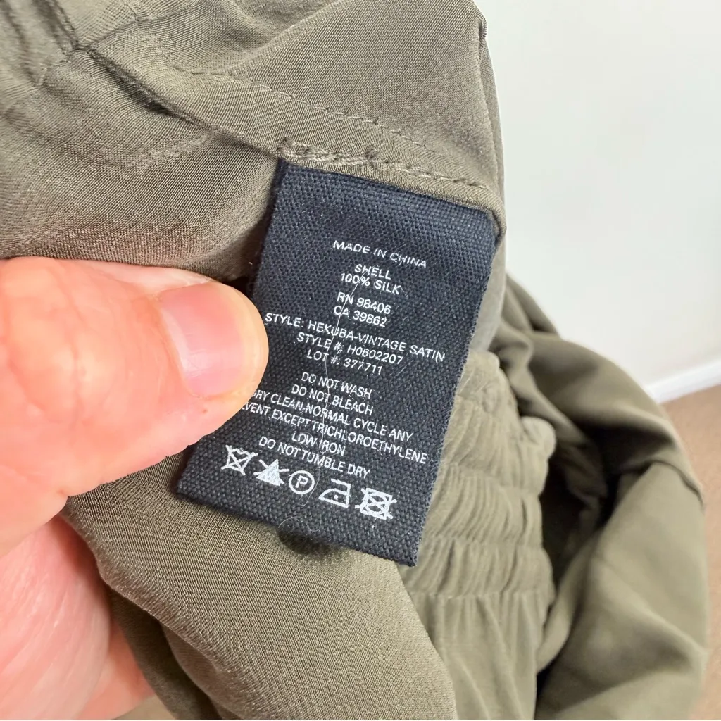 Theory  Olive Silk Drawstring Jumpsuit - Image 8