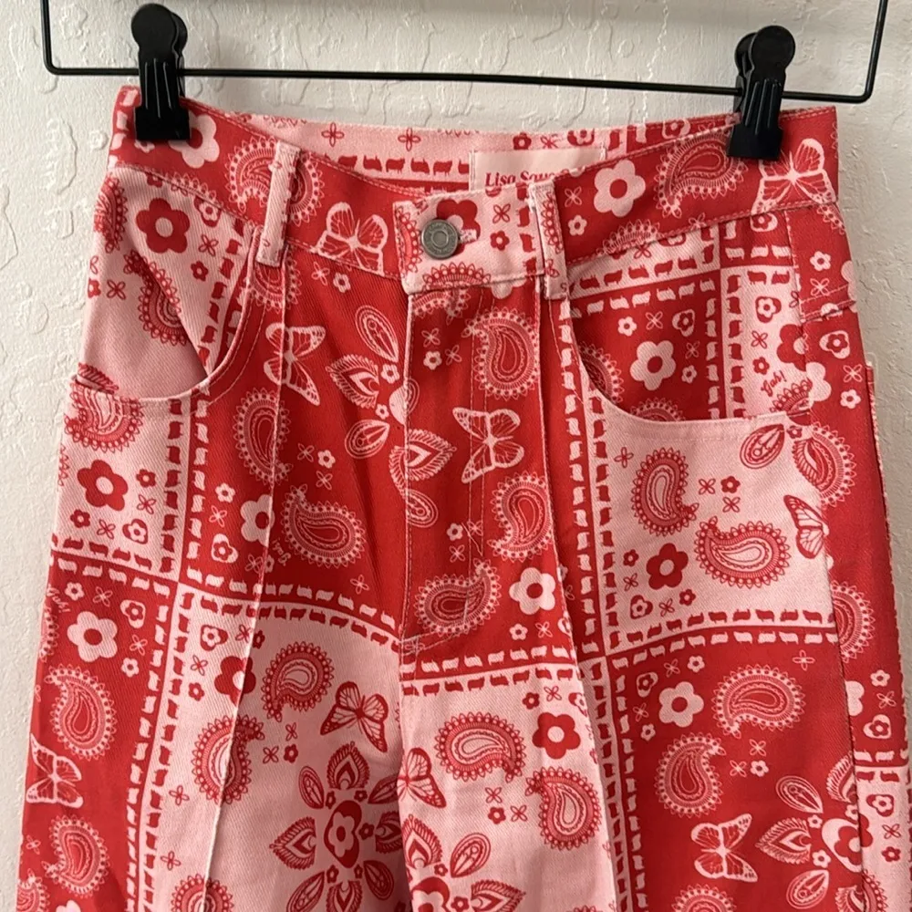 Lisa Says Gah Robyn Paisley Floral Butterfly Pink Wide Leg High Rise Jean 25 - Image 4