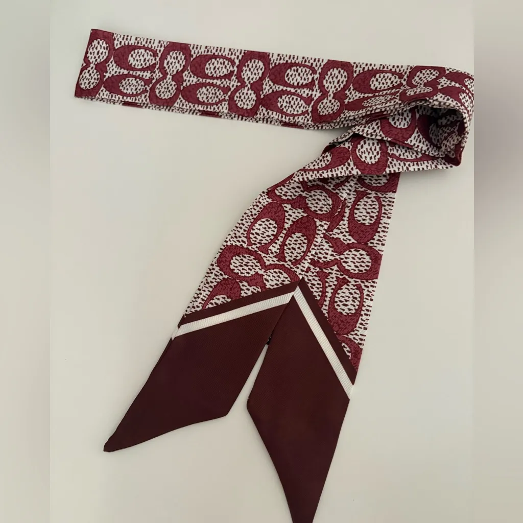 Burgundy and White Patterned Silk Scarf - Image 2