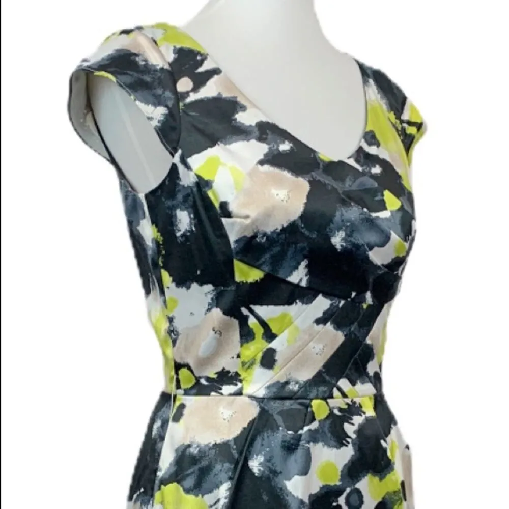 Antonio Melani Sheath Dress Black Yellow Gray Floral Satin Women's Size 4 - Image 8