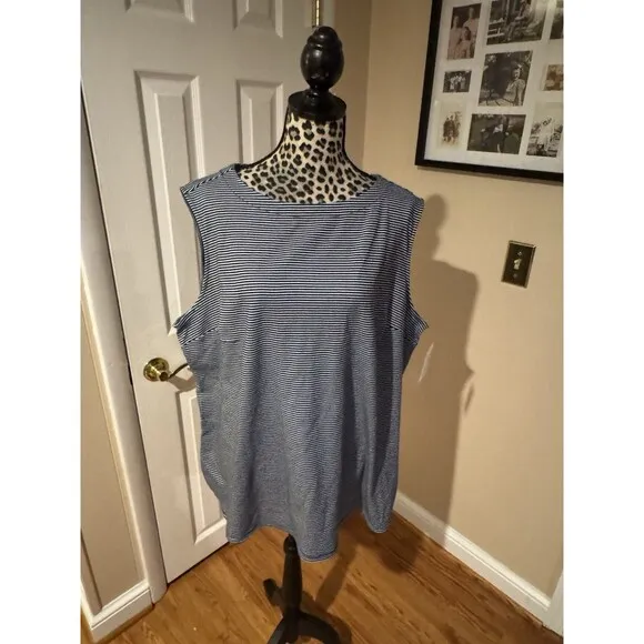 Croft & Barrow Boatneck Tank Top Blue  & White Stripe 100% cotton 1X New - Image 2