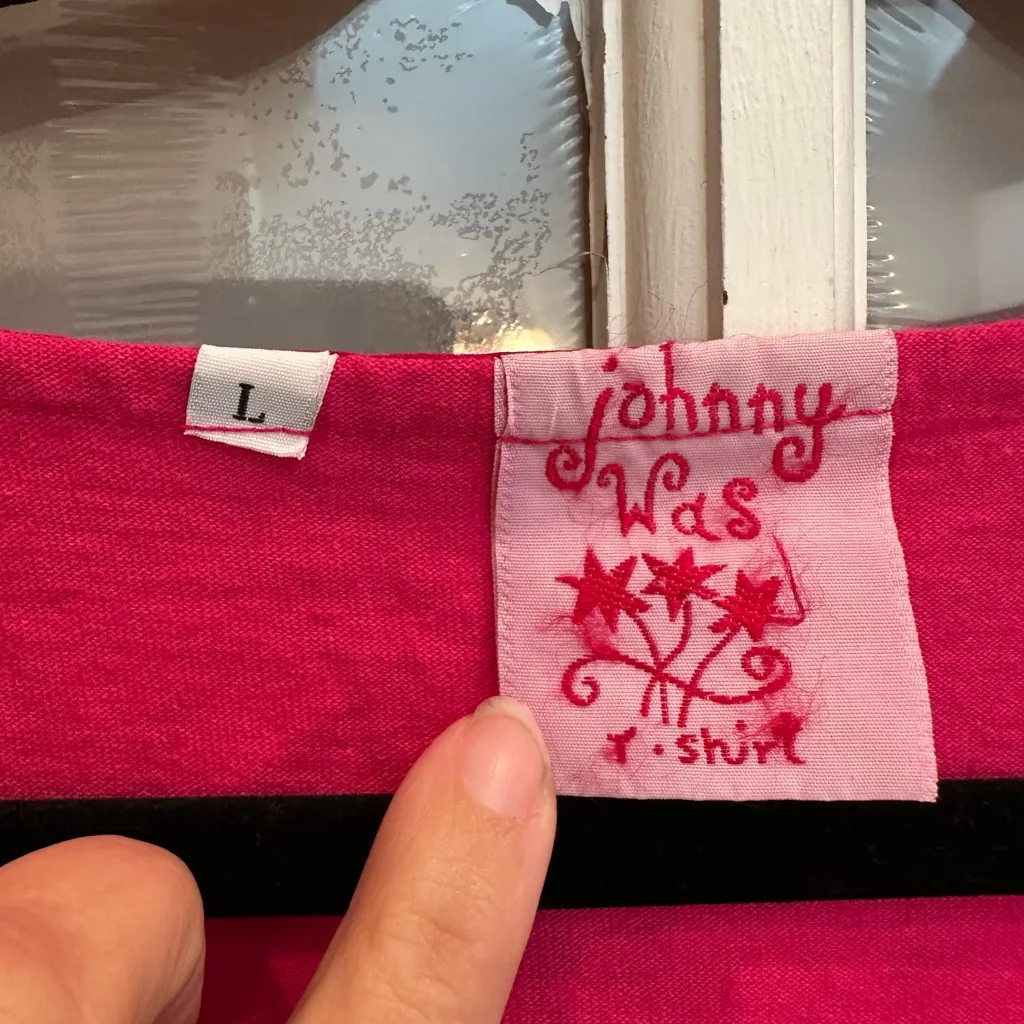 Vintage Johnny Was 90’s Red Pink T-Shirt Maxi Dress Resort Vacation Beach Size L - Image 8