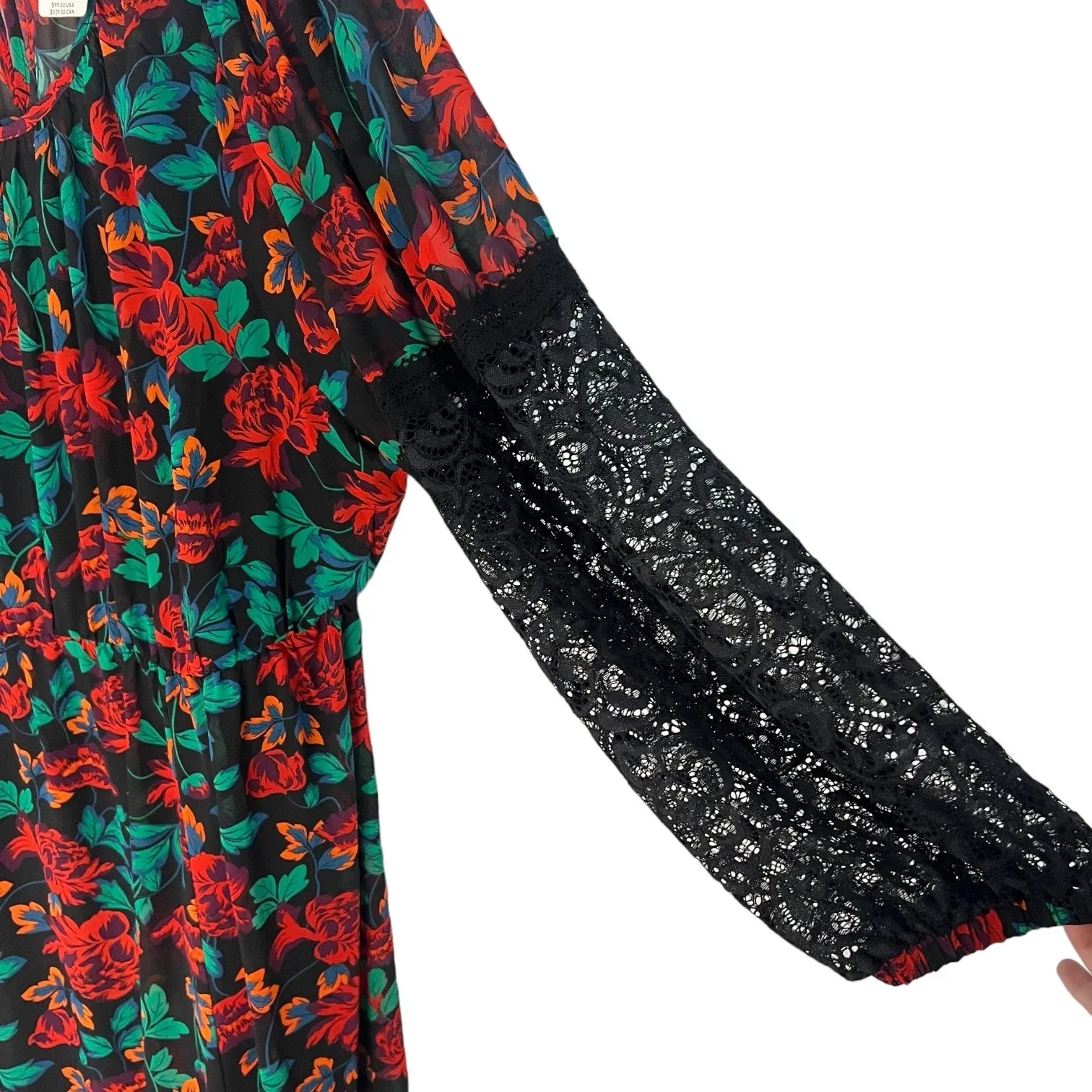 NWT Torrid Cottagecore Whimsigoth Chiffon Maxi Peasant Dress Floral Black  4X - Image 10