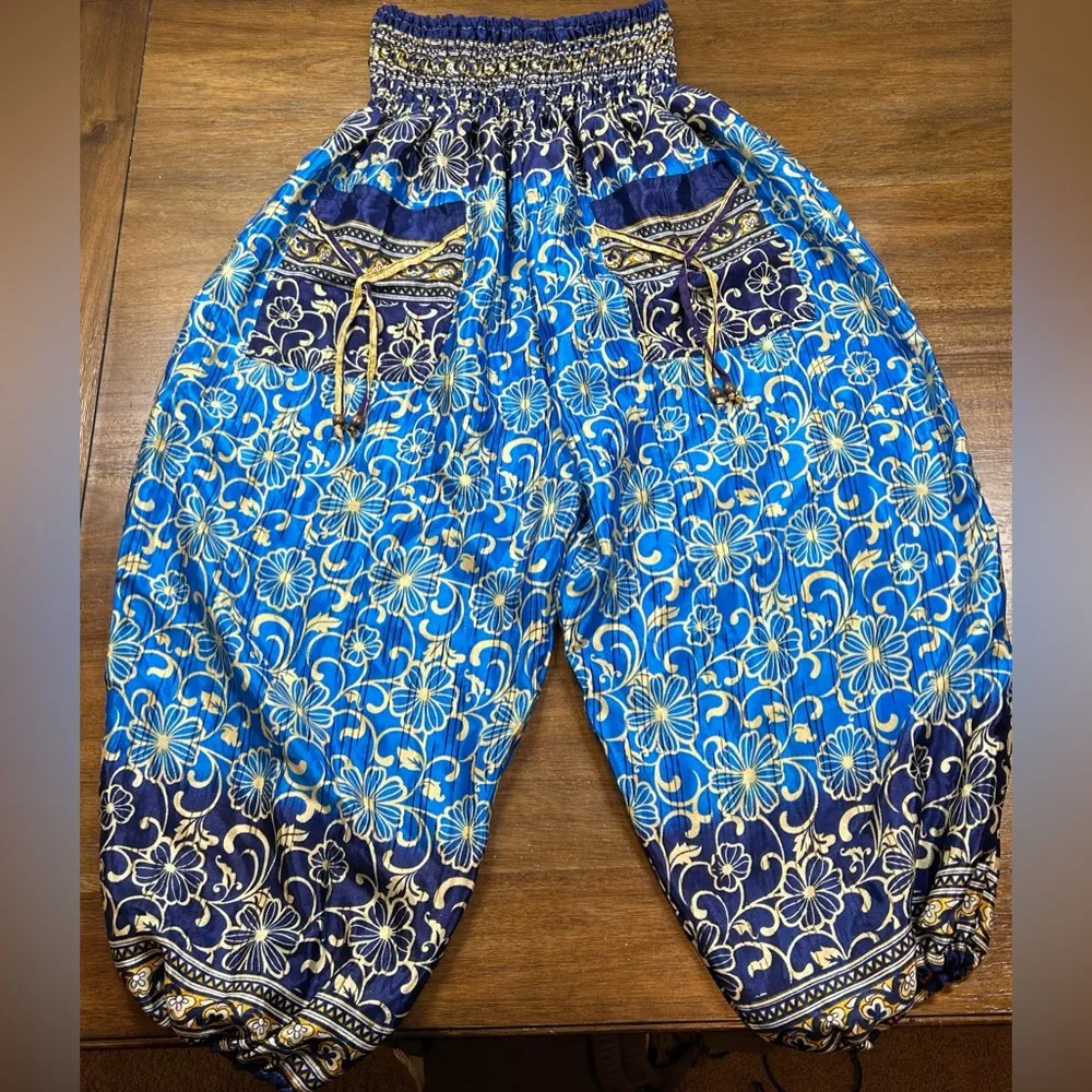 Wevez Size S Blue Silk Blend Made In India Harem Pants - Image 4