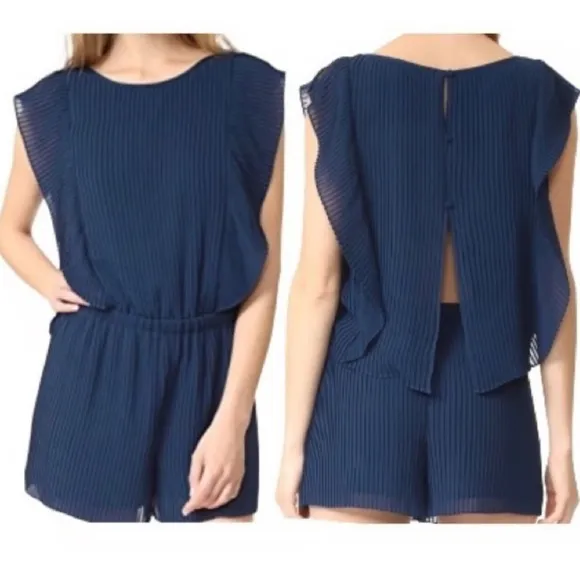 Club Monaco Jonet Navy Pleated Romper Jumpsuit Open Back - Image 2