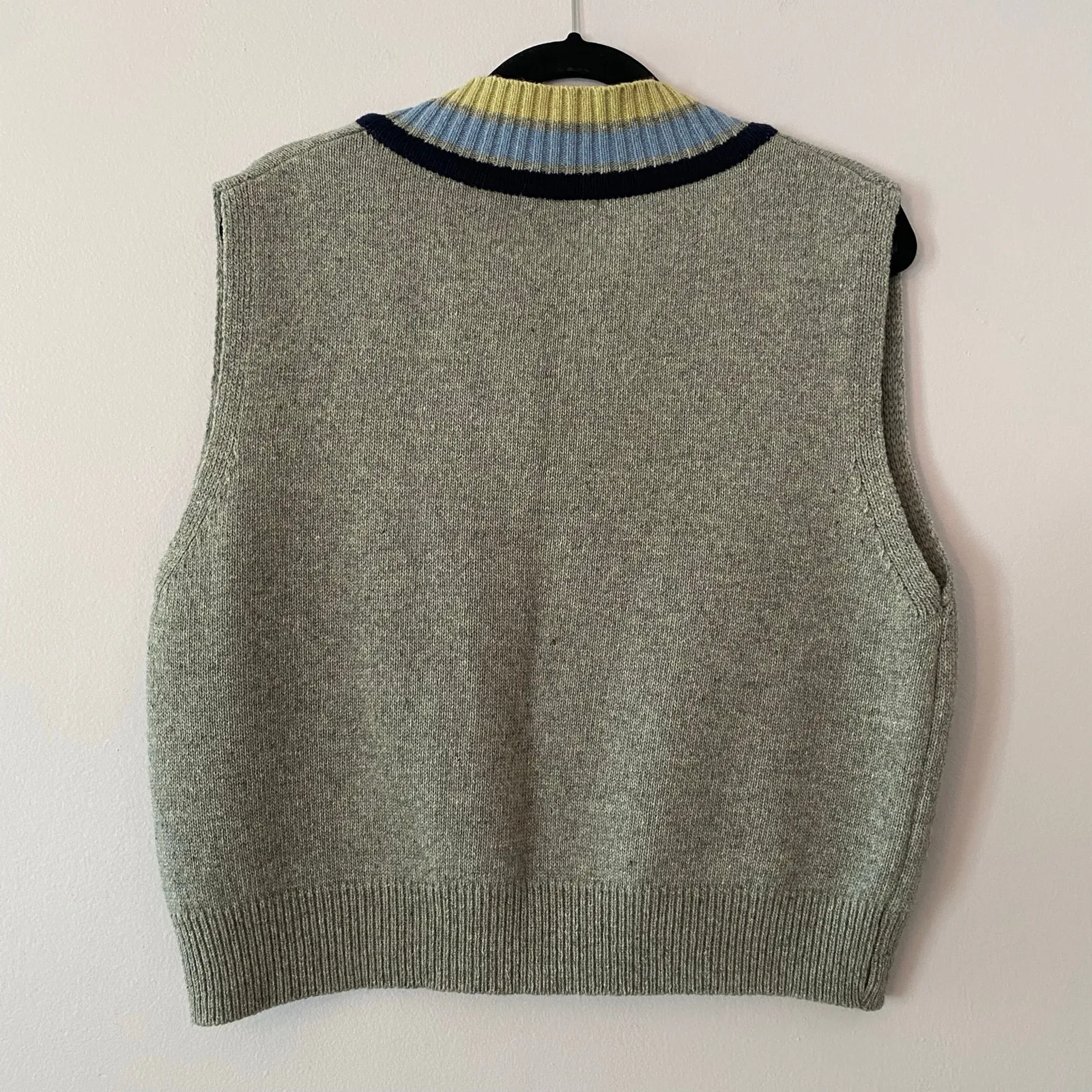Found Anthropologie Gray Blue Green Knit Sweater Vest Wool V-neck Unisex Large - Image 6
