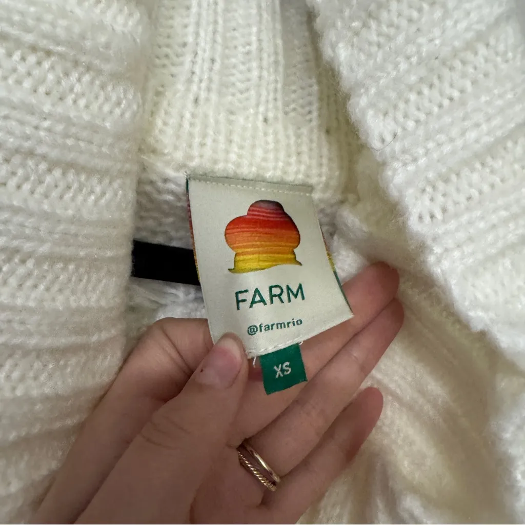 Farm Rio Chunky Cable Knit Sweater Dress Ivory Size XS Pompoms - Image 3