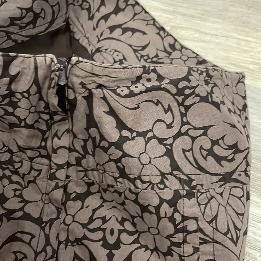 2 Tone Brown Paisley/Floral Print Pleated 100% Cotton Zip Side Skirt Size 6 - Image 10