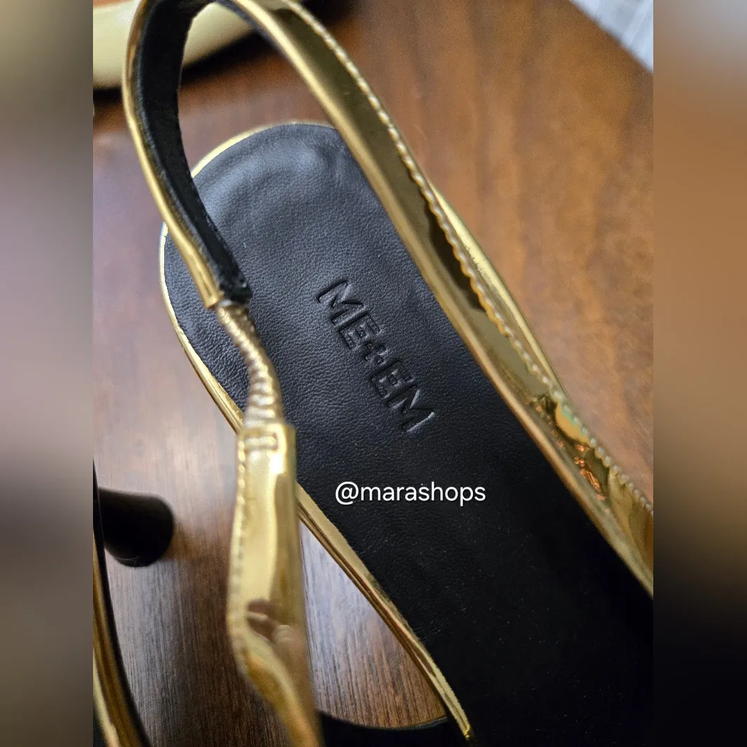 Me+Em Chisel Toe Metallic Gold Slingback Heels Size 8 - Image 7