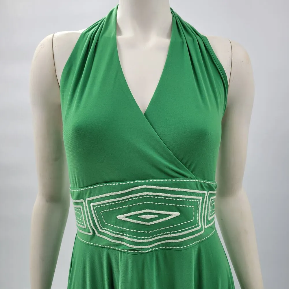 WHBM Halter Babydoll Dress Womens 8 Green White Jersey Lined Swing Skirt New - Image 16