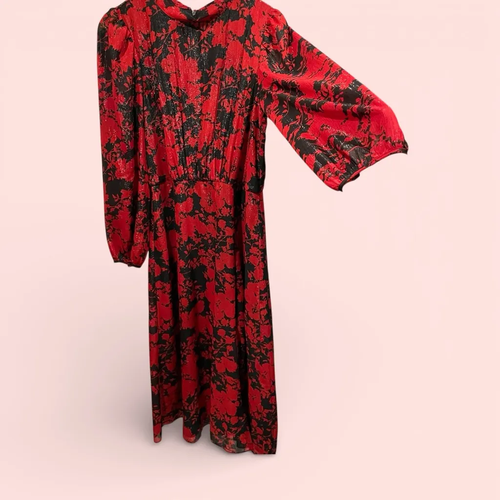 Beautiful Julia Jordan fairy whimsigoth mock neck maxi floral shimmer dress - Image 3