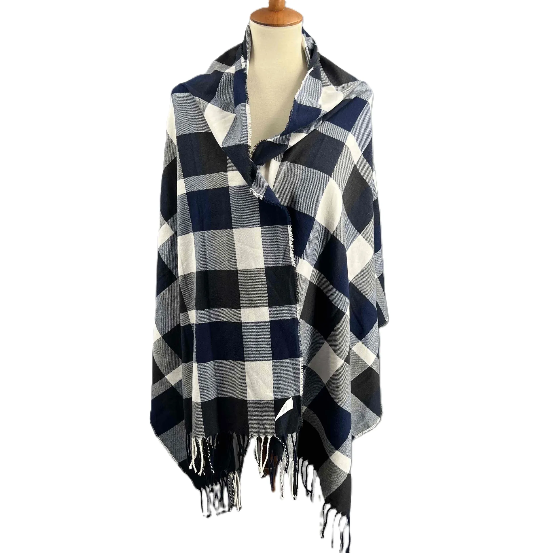 Plush Plaid Scarf‎ Blue Black White Extra Soft Rectangle Blanket Scarf - Image 2