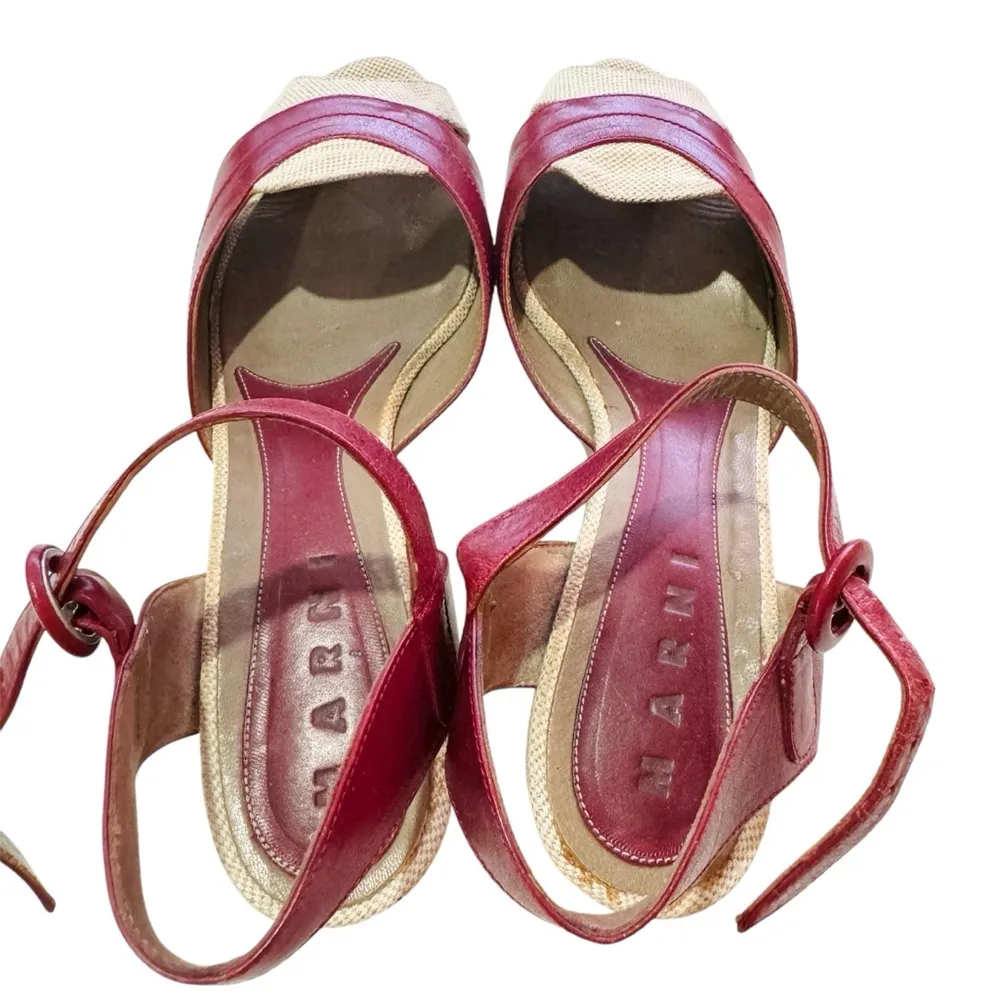 MARNI red leather wedge sandals MADE IN ITALY Size 8 - Image 7