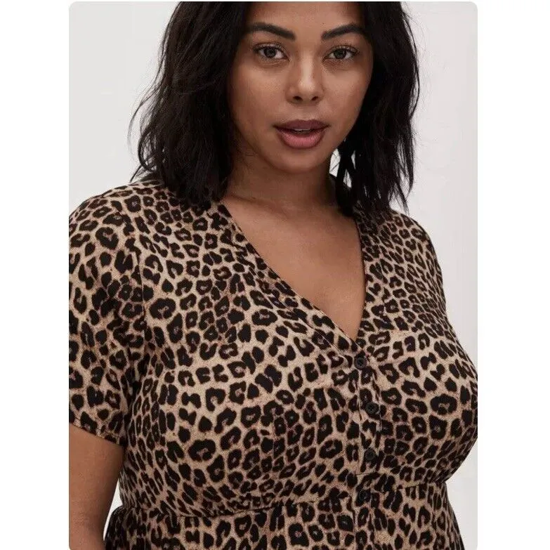 Torrid Leopard Animal Print Challis‎ Short Sleeve Shirt Dress Size 3X Pockets - Image 2