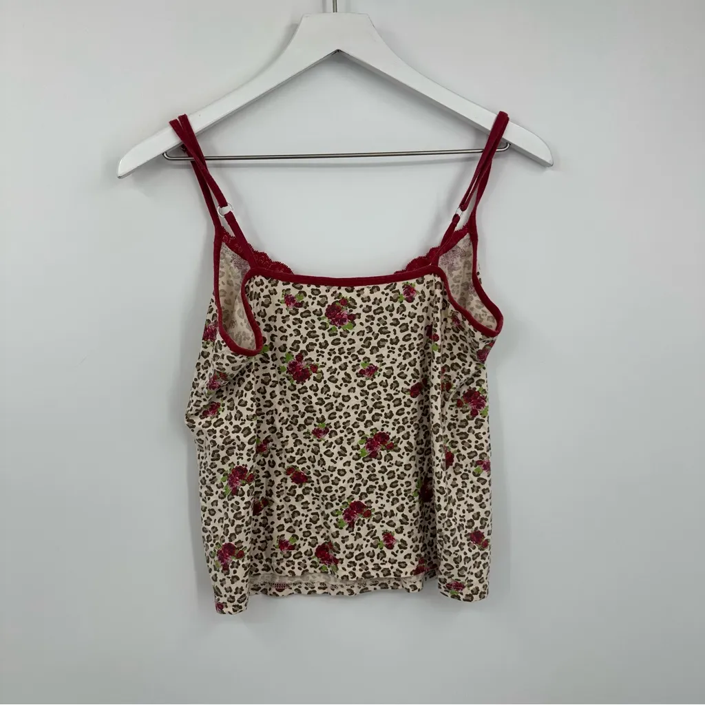 Vintage Y2K Leopard Camisole Size Medium Roses Lace Trim Early 2000s - Image 5
