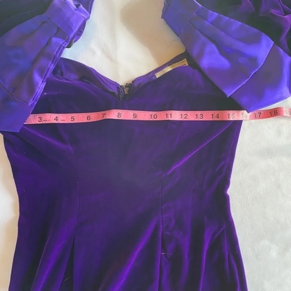 Vintage 80's Crushed Velvet Purple Party Dress Size 5 - Image 6