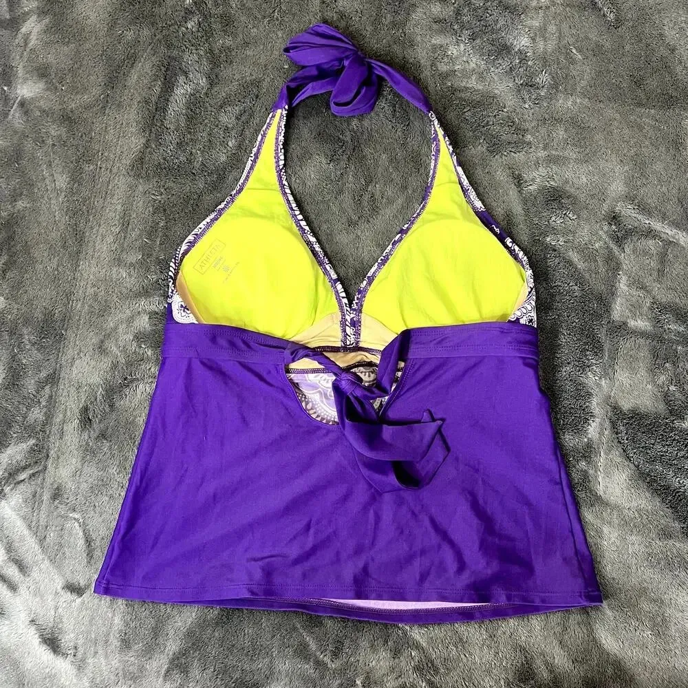 Athleta Purple Paisley Halter Padded‎ Tankini Swimsuit Top 36B/34C - Image 4