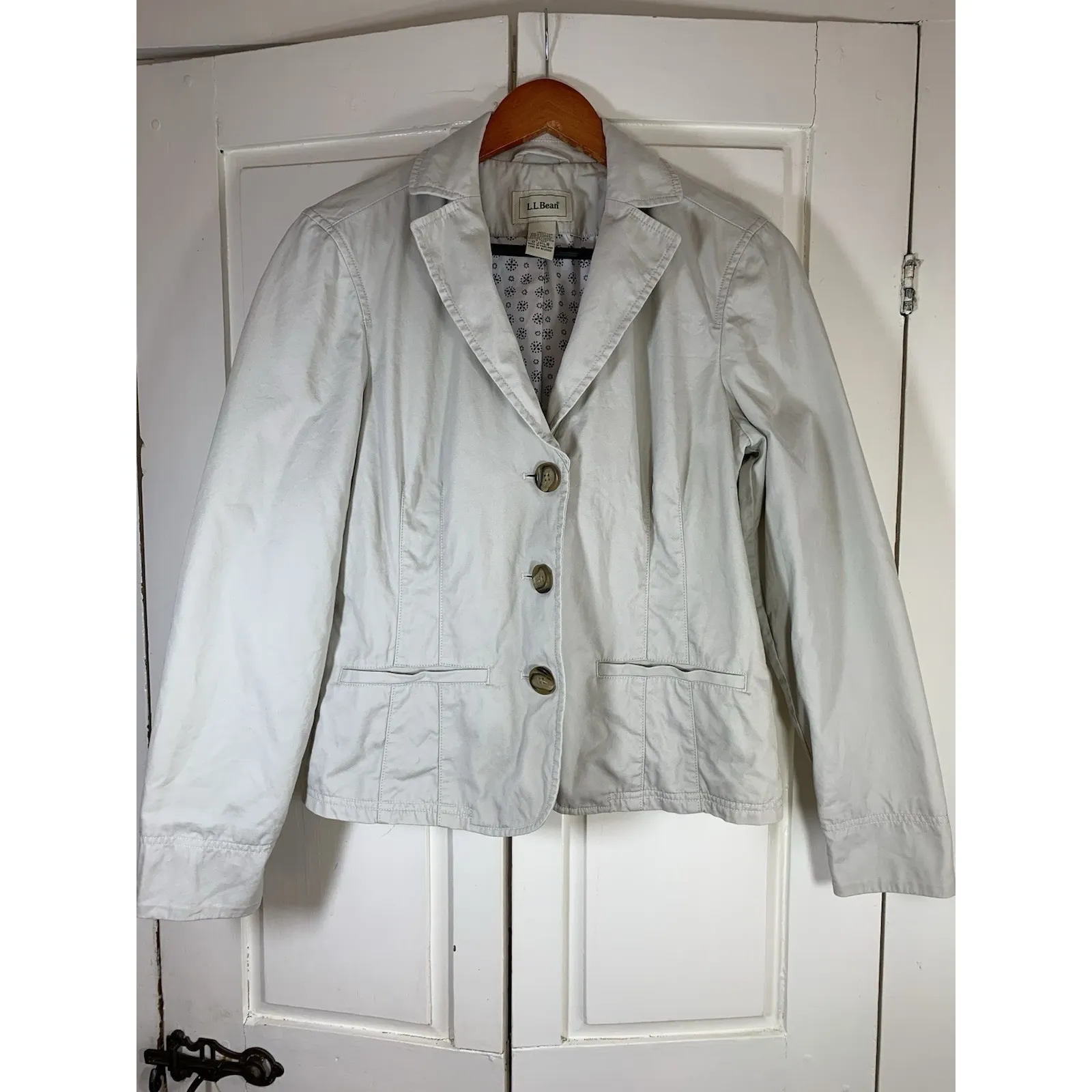 LL Bean Blazer Womens Size 8 Button Front Neutral Beige Career Business‎ Jacket Tan - Image 3