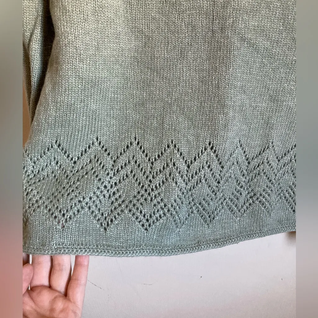 Eddie Bauer Sage Lambswool Blend Open Knit Pattern Hem Long Sleeve Sweater #P - Image 4
