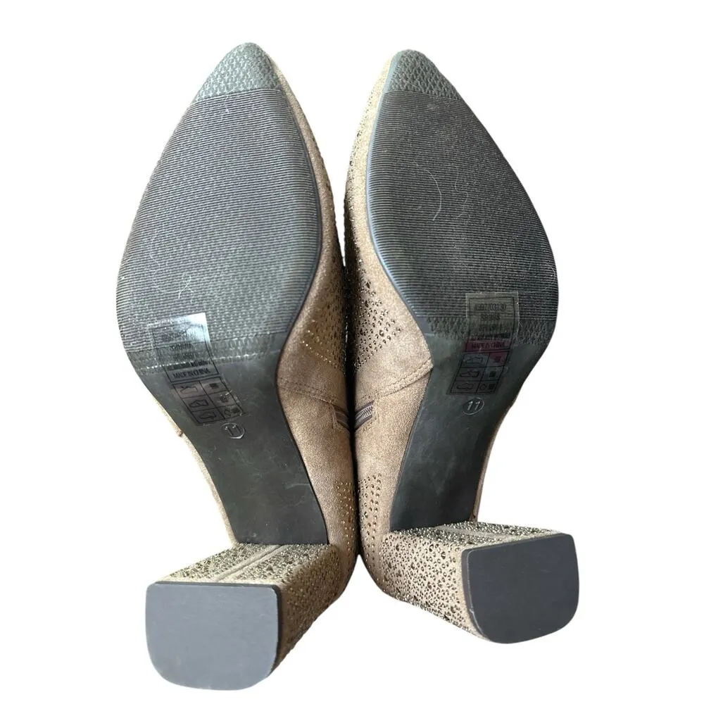 Women’s Pierre Dumas Rhinestone Tan Western Zip Up Heeled Mid Calf Boots Size 11 - Image 6