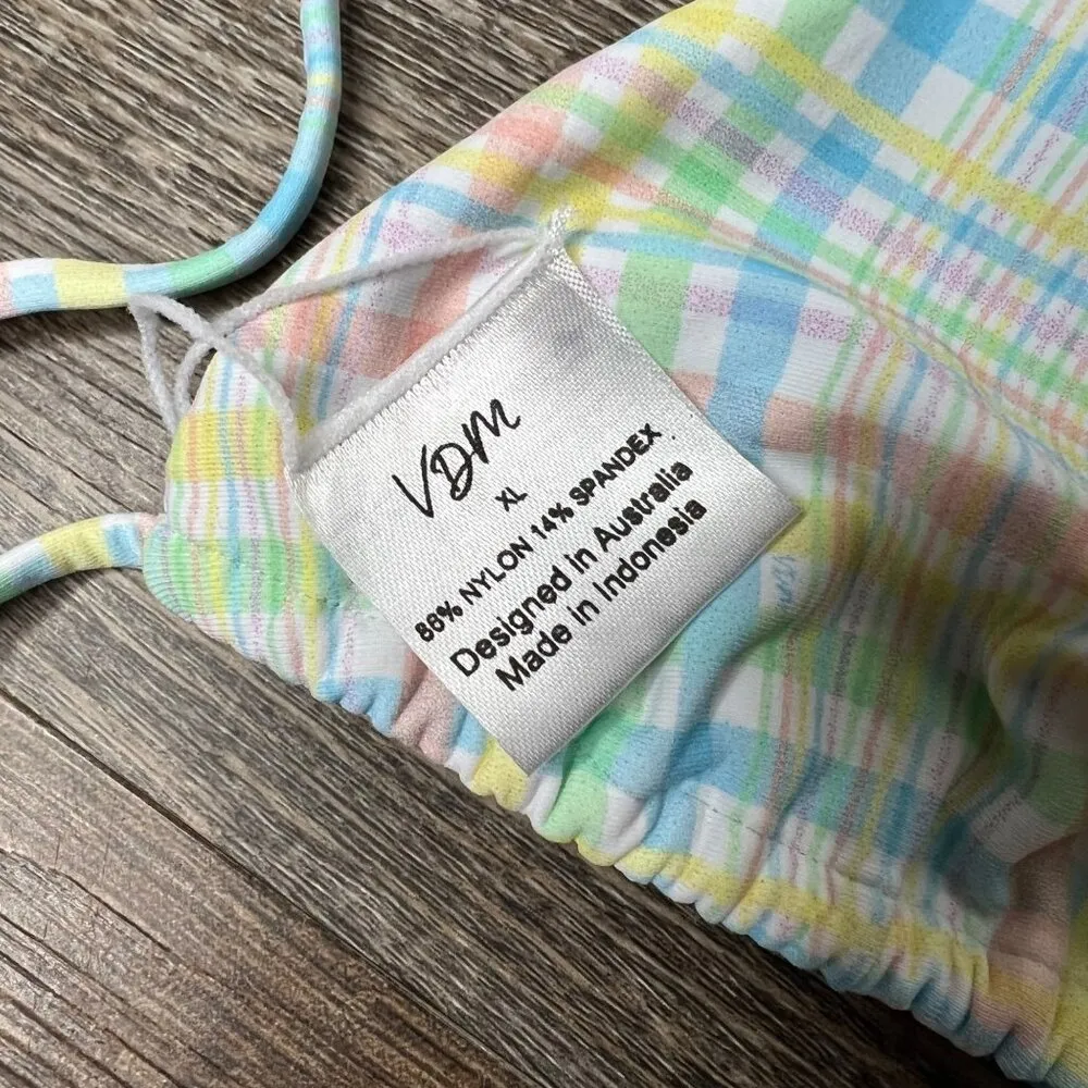 NWT Revolve VDM The Label Ziggy Reversible Bikini Top Pastel Plaid Retro Floral Pink Size XL - Image 7