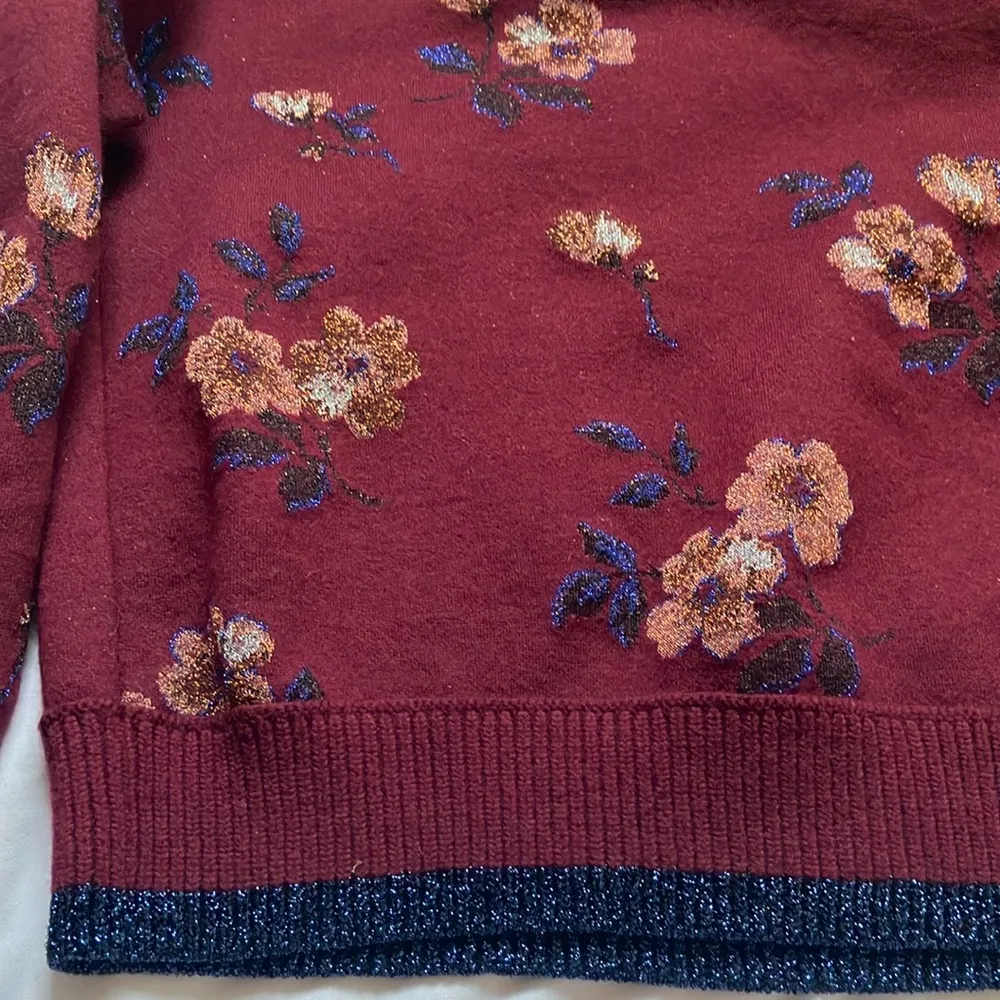 Coach: Burgundy Floral Jacquard Crewneck (66531)Sweater- Wool Blend- Metallic- S - Image 3