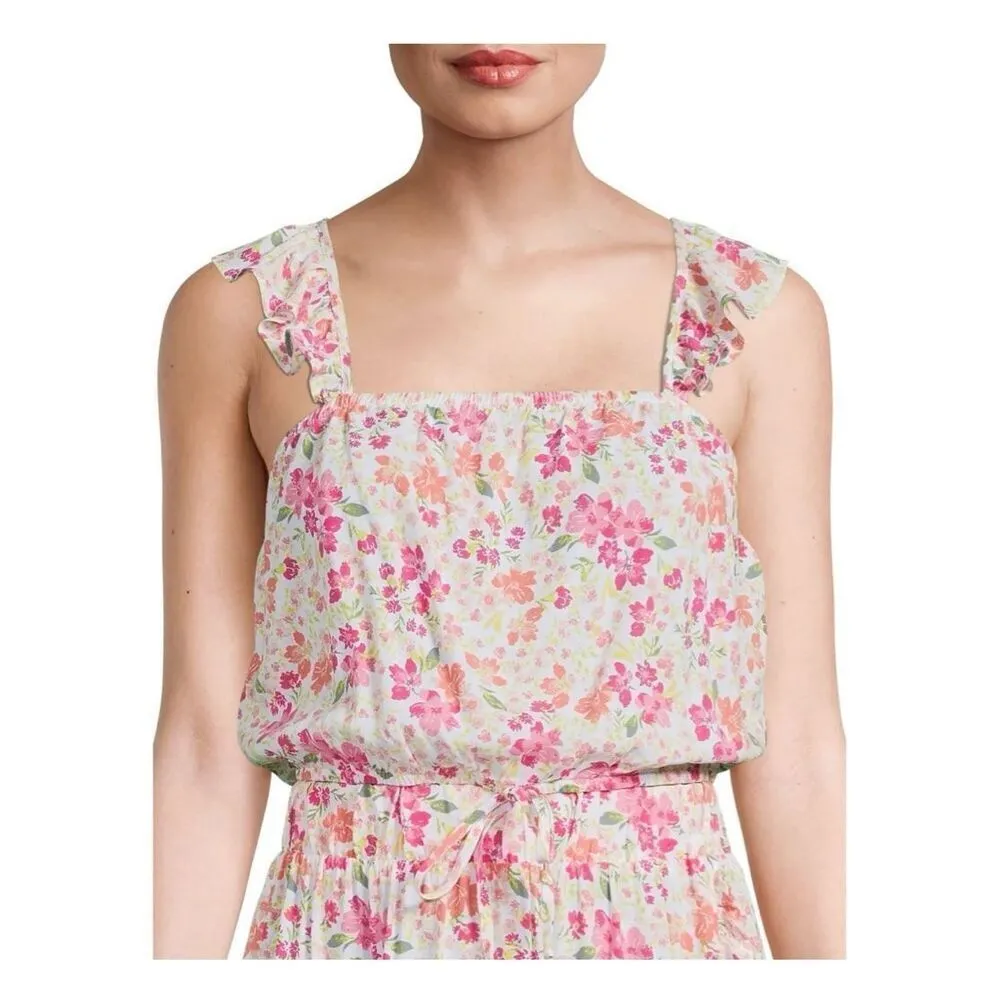 Womens No Boundaries Floral Print Flutter Strap Top and Wrap Skirt Set - Sz L - Image 4