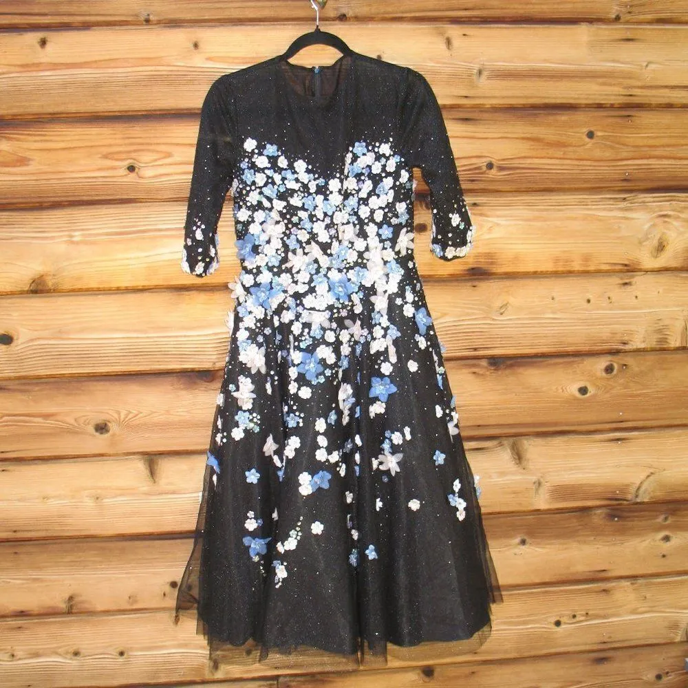 NWOT FLORAL EMBROIDERED A-LINE TEA-LENGTH COCKTAIL DRESS 11161 - Image 7