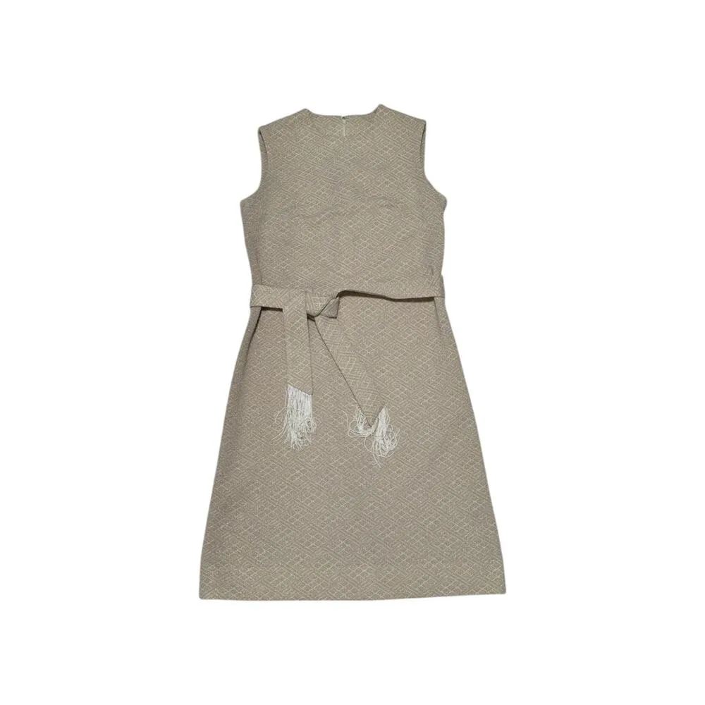 Vintage Metallic Belted Fringe Mini Dress Sleeveless Toni Todd Glam Date Night Gold Size 12 - Image 2