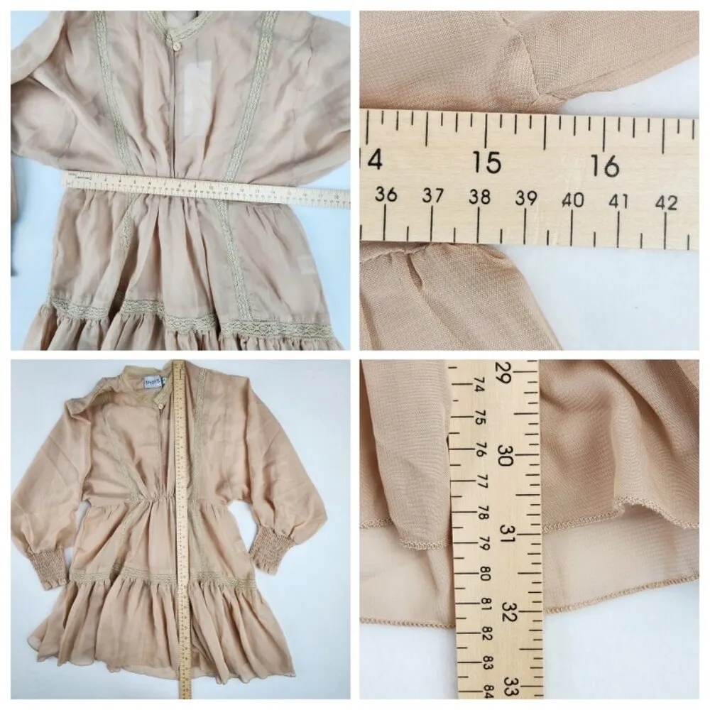 SNDYS Coco Mini Dress Size Small (US 4) Sand Sheer Dress - Image 8