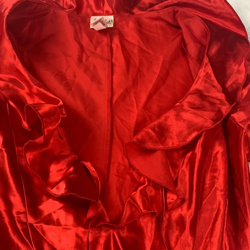 Fredericks of Hollywood size medium red satin mini dress slip ruffle long bell s - Image 4