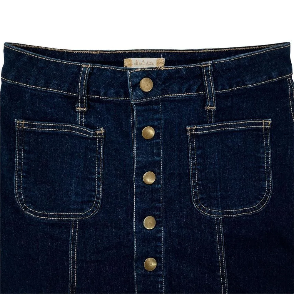 Altar'd State A-Line Skater Denim Jean Snap Front Mini Skirt XS - Image 65