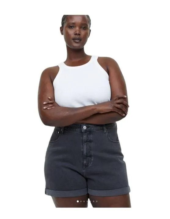 Zara Black Ultra High Waisted Mom Roll Cuff Denim Jean Shorts - Image 12