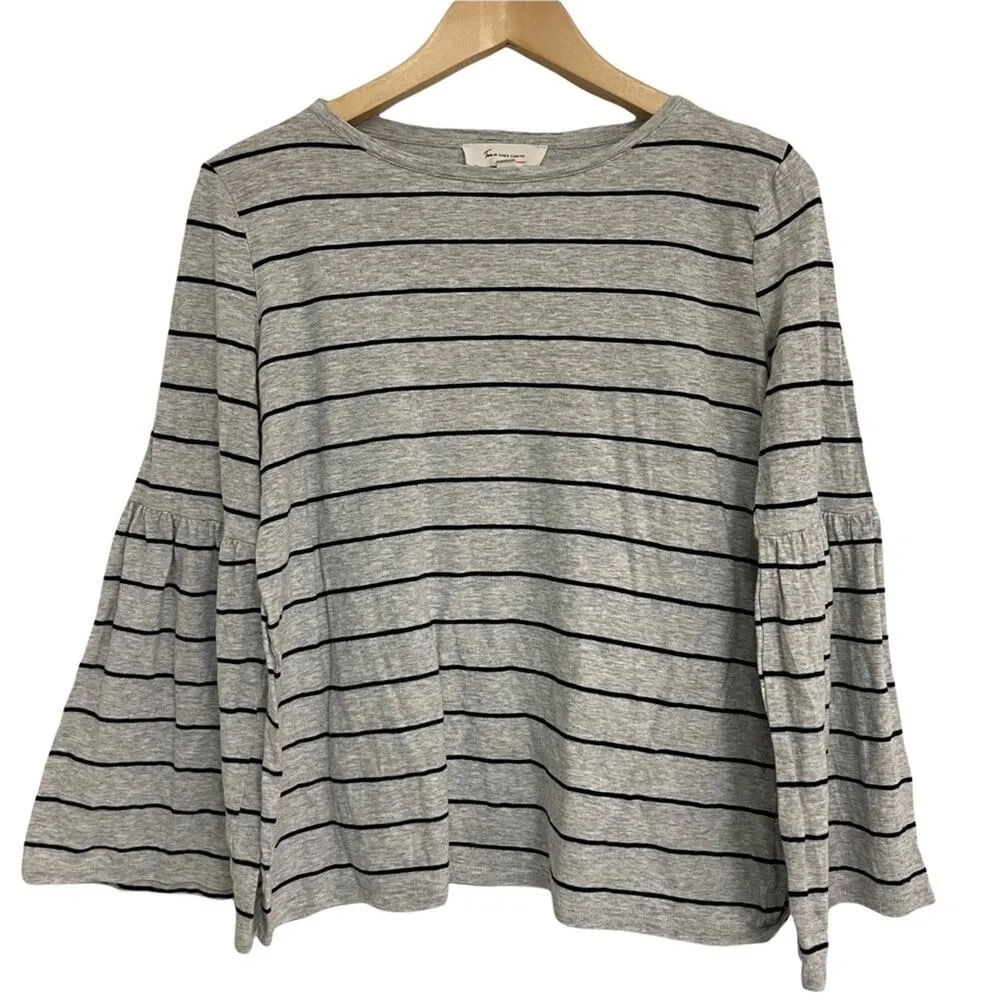 TWO VINCE CAMUTO Nova Stripe Wide Sleeves Gray & Black Cotton Size Small - Image 2
